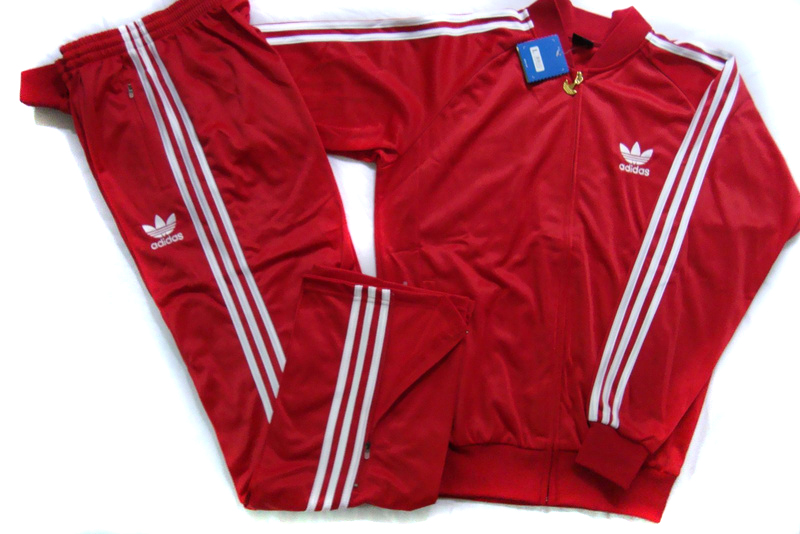 mens red and white adidas tracksuit