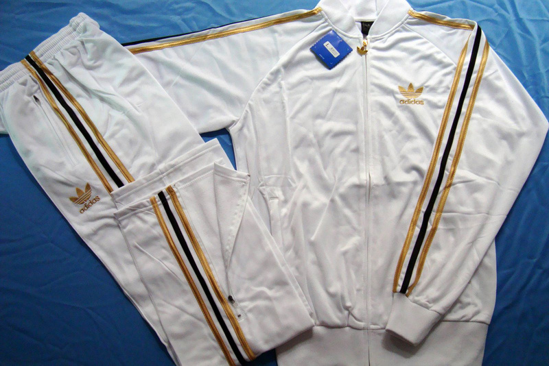 white gold adidas tracksuit