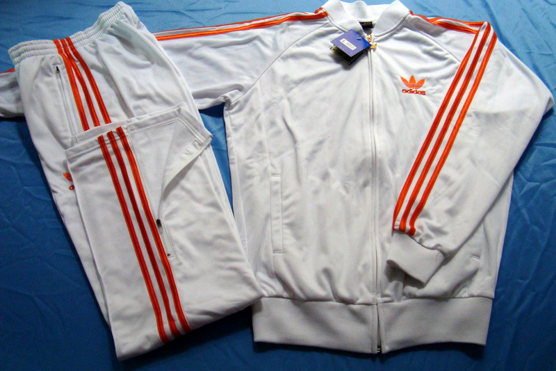 orange and white adidas tracksuit